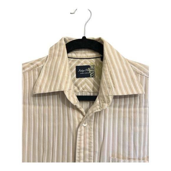 Indigo Palms Denim Co. Men’s Shirt Sz M Long Sleeve Striped Button up Tan/White - Picture 6 of 14